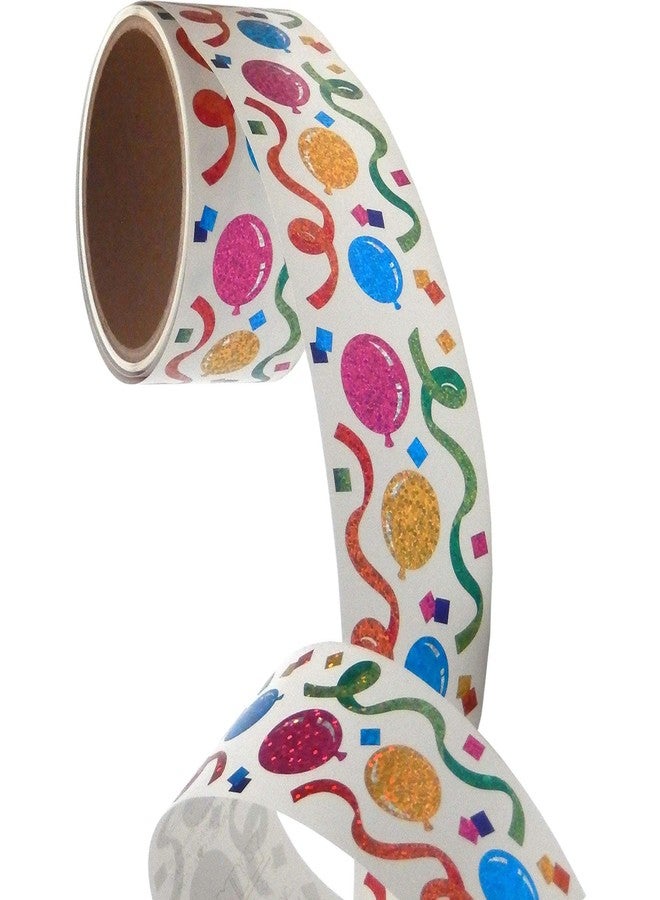Jillson Roberts Bulk Roll Birthday Themed Prismatic Stickers, Balloons/Streamers - 50 Repeats - Image 1